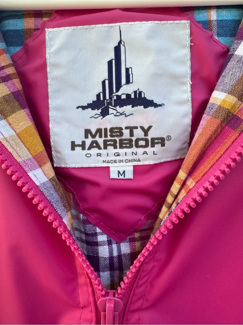 Misty Harbor Rain Jacket Plaid Cotton lined Hooded Size M